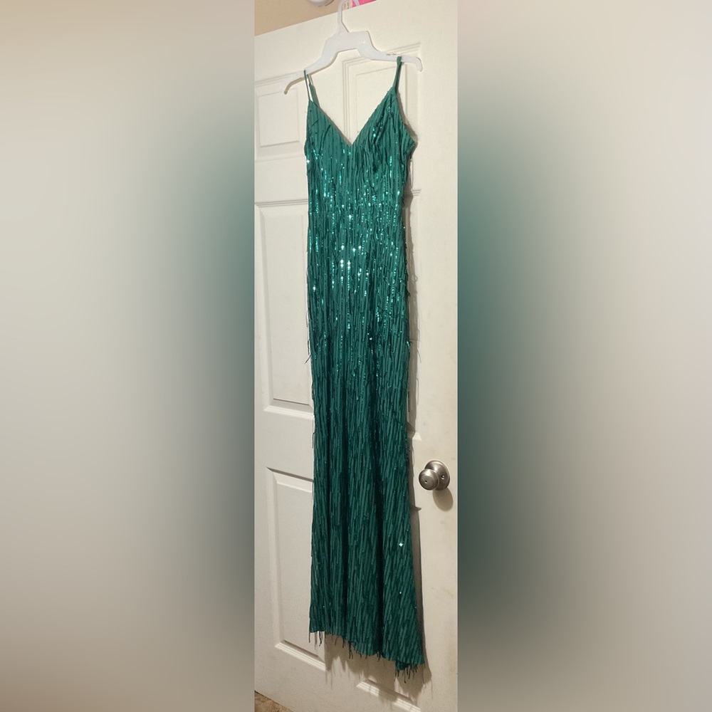 Elegant Green Fringe Sequin Dress